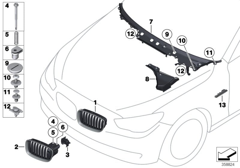 Genuine BMW 51137200168 Grille, Front, Right (Inc. 520d, 535d & 535dX)