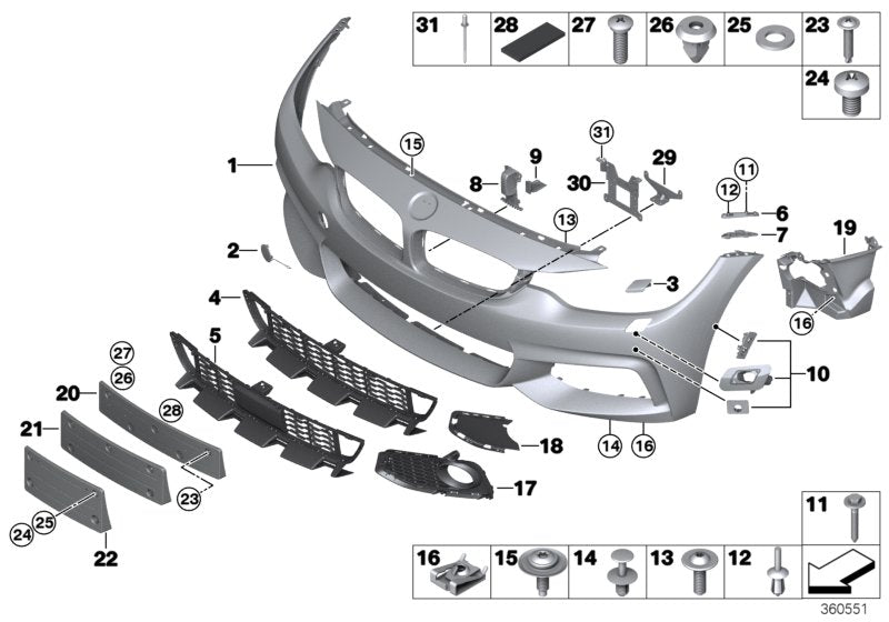 Genuine BMW 51118060877 Trim Cover, Bumper, Primed, Front PDC