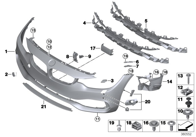 Genuine BMW 51117363275 F32 F36 Trim Cover, Bumper, Primed, Front SRA (Inc. 418d, 430ix & 440iX)