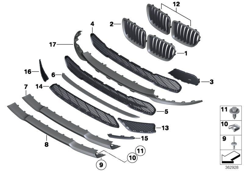 Genuine BMW 51112993308 E84 Grille, Front, Right HIGH (Inc. X1)
