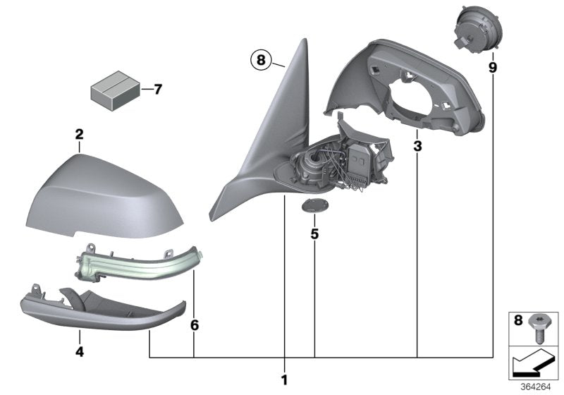 Genuine BMW 51167459092 Heated Outside Mirror, Right (Inc. 318i, 328d & 320dX)