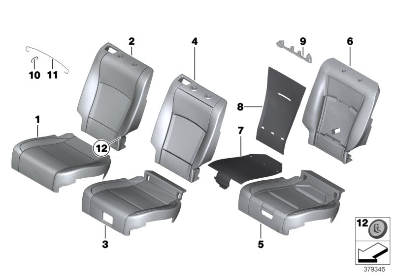 Genuine BMW 52207370675 Leather Cover For Basic Seat Left LCSW SCHWARZ (Inc. 530dX, 550iX & 530d)