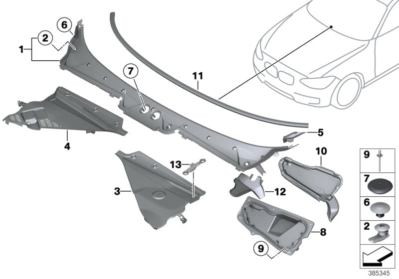 Genuine BMW 51718059699 Cowl Panel Cover, Part 2 LL