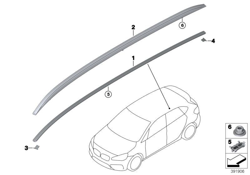 Genuine BMW 51137400089 Roof Molding Prime-Coated Left (Inc. 225i, 225iX & 216d)