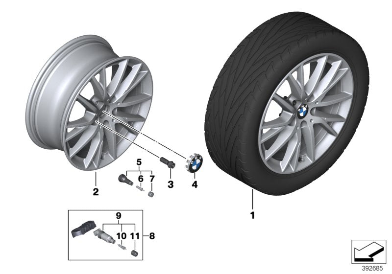 Genuine BMW 36107849122 F40 F46 Disk Wheel, Light Alloy, In Orbitgrey 7JX17 ET:47 (Inc. 120dX, 225i & 118i)