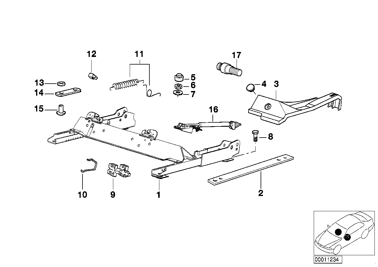 Genuine BMW 52108234795 E36 Seat Rail Left (Inc. 325tds, 318is & 316i)