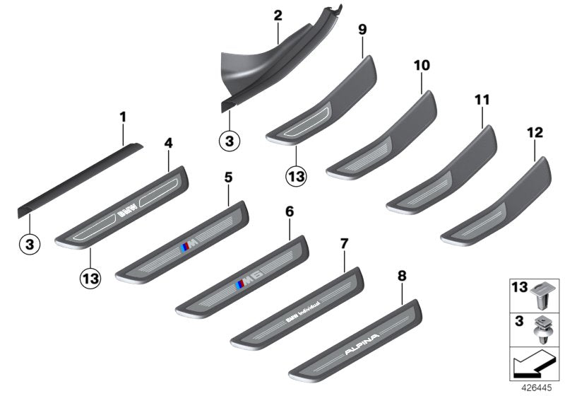 Genuine BMW 51477289886 Cover Molding, Sill, Inner Rear Right SCHWARZ (Inc. 640iX, 650iX 4.4 & M6)