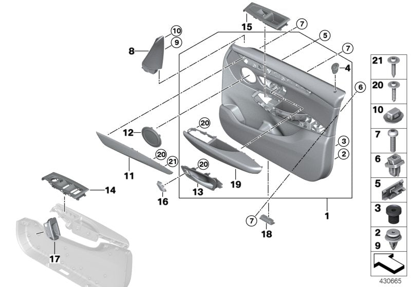 Genuine BMW 51417404803 F46 Door Trim Panel, Front Left SCHWARZ (Inc. 220dX, 220i & 218dX)