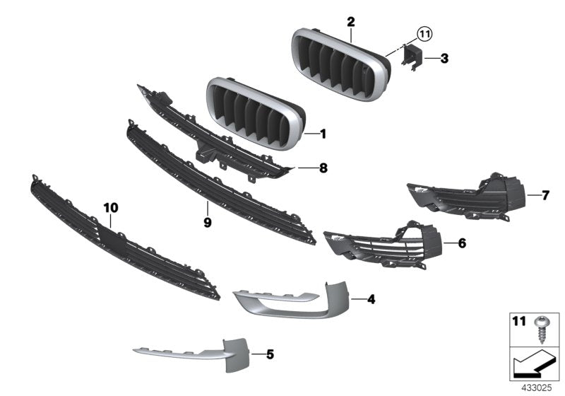 Genuine BMW 51117303082 F15 Grill, Side, Open, Right SCHWARZ (Inc. X5)