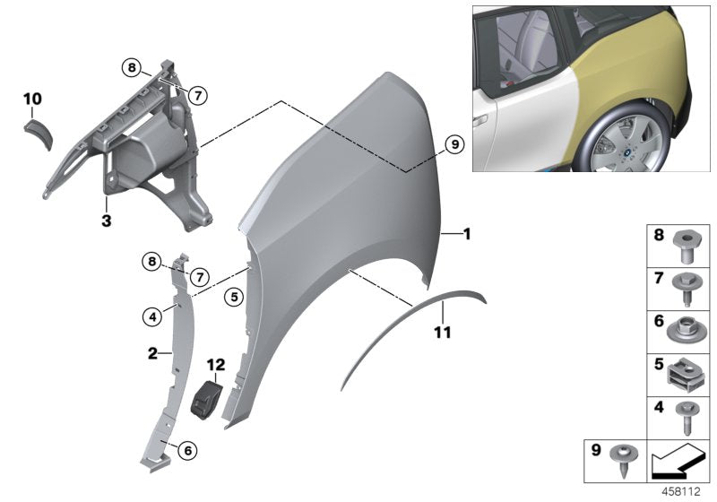 Genuine BMW 51137462328 Right Rear Side Panel (Inc. i3 120Ah Rex, i3 120Ah & i3s 94Ah)
