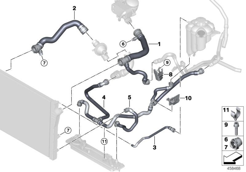 Genuine BMW 17127644094 F15 F16 Line, Radiator-Thermostat- Heat exchanger for engine oil (Inc. X5 & X6 28iX)