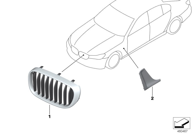 Genuine BMW 51137464457 G11 Grille, Front, Left BLAU / NIVI (Inc. 740e, 740Le & 740LeX)