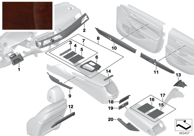 Genuine BMW 51457991403 G11 Trim, I-Panel, Ash Woodgrain, Right SCHWARZ/ROT (Inc. 750iX, 740iX & 740LdX)