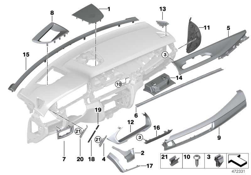 Genuine BMW 51459288082 Trim For Dashboard Top Center SCHWARZ (Inc. X6)