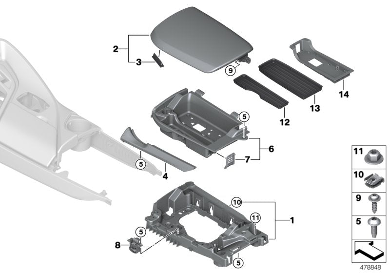 Genuine BMW 51166995620 I12 I15 Trim For Center Armrest AMIDO (Inc. i8)