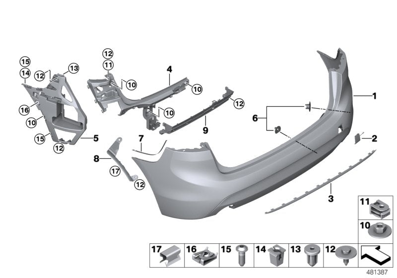 Genuine BMW 51122574888 Bumper Trim Panel, Primed, Rear LINES PDC