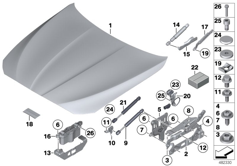 Genuine BMW 41617207200 Right Engine Hood Hinge (Inc. 520d, 528iX & M5)