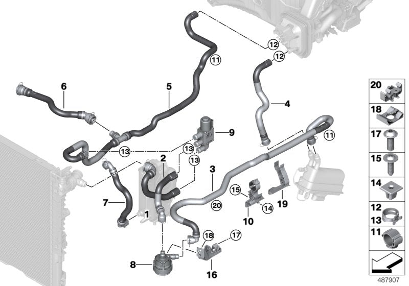Genuine BMW 64219314672 G30 G11 Coolant Hose, Supply 1 Radiator supply line - switch valve (Inc. 530e, 740Le & 740eX)