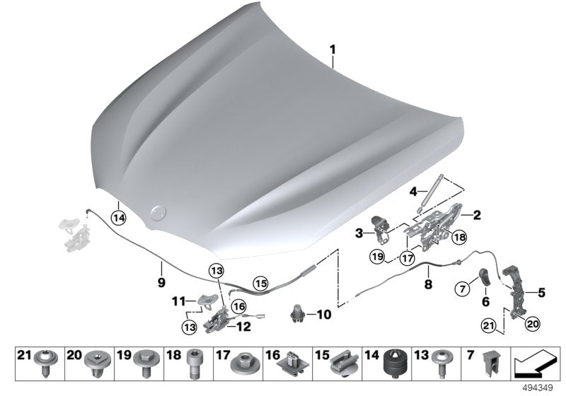 Genuine BMW 51237443234 G15 G16 F92 Gas Spring Front Flap, Passive (Inc. 840iX, 840i & M8)