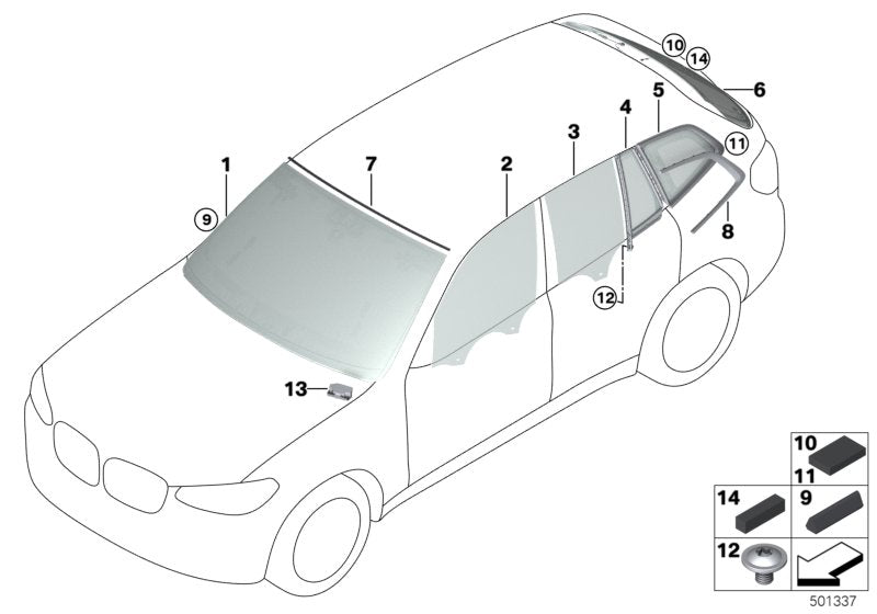 Genuine BMW 51377410057 G01 Side Window, Rigid, Rear Left SSG (Inc. X3)