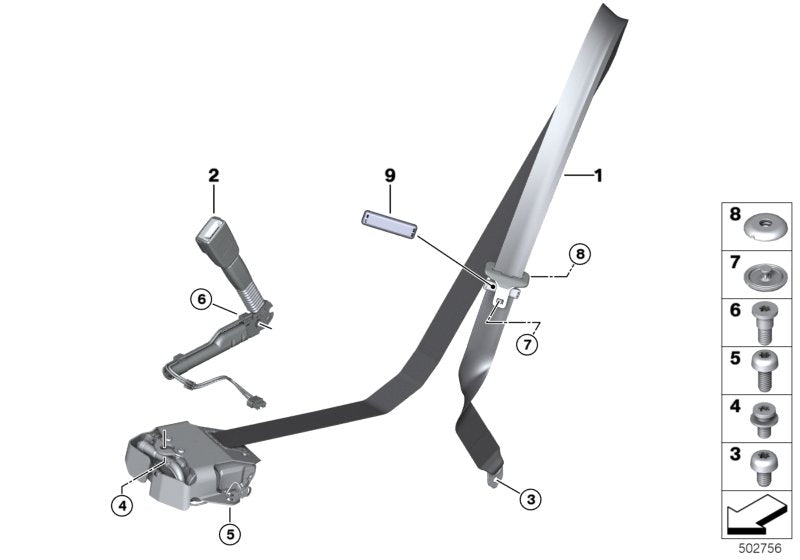 Genuine BMW 72117374380 Upper Belt Strap Rema, Front Right SCHWARZ (Inc. 650i, 425d & 430i)