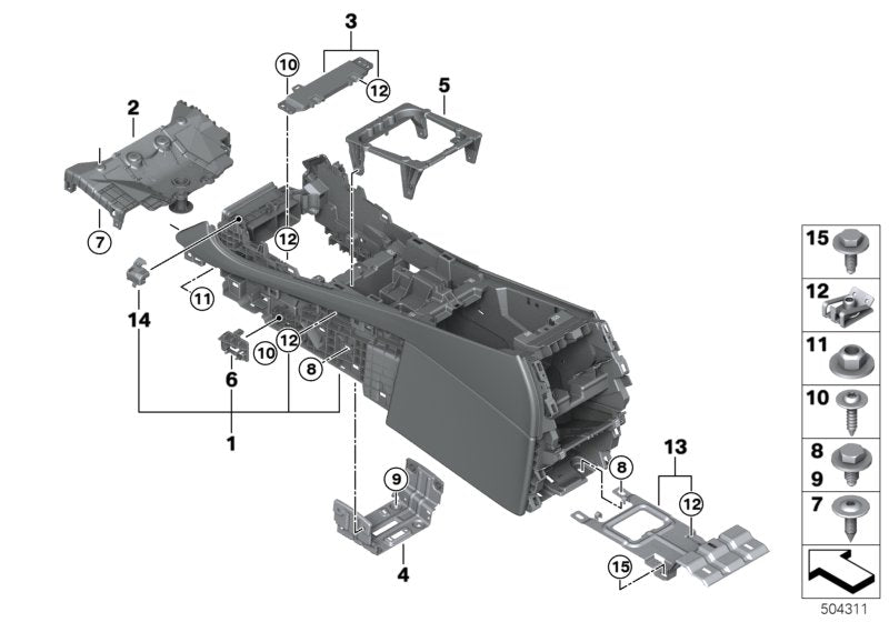 Genuine BMW 51166825708 G07 G05 G06 Retainer Trim, Center Console, Front (Inc. X7 50iX & X5)