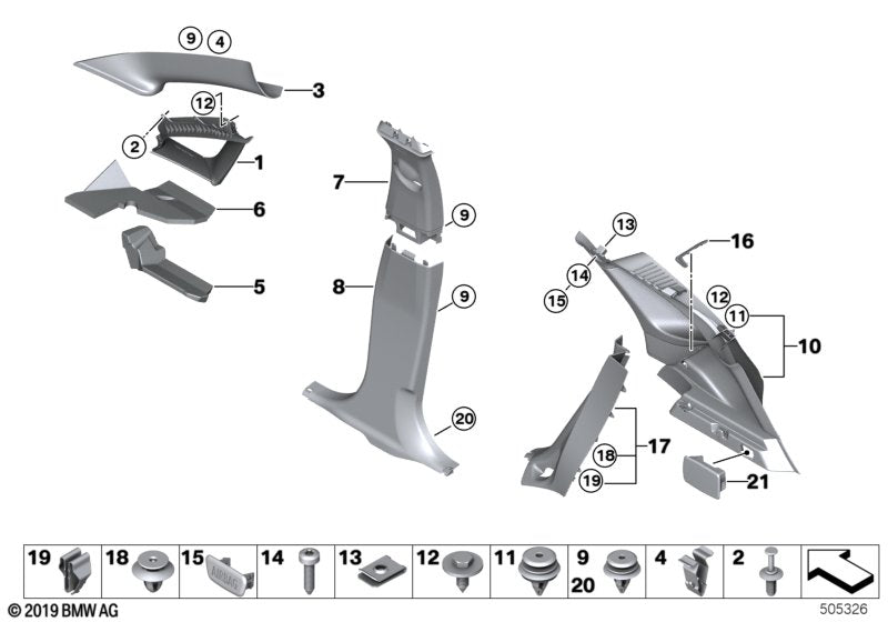 Genuine BMW 51437377170 Right Column A Cover EVERESTGRAU (Inc. 225i, 220i & 225xe)
