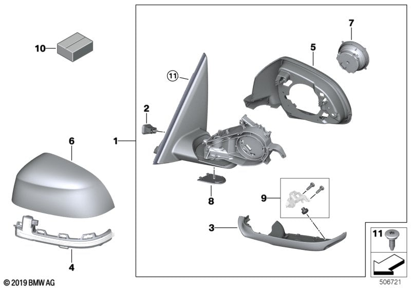 Genuine BMW 51169463328 G06 Outside Mirror W/Out Glass Heated Right SHADOW-LINE (Inc. X6)