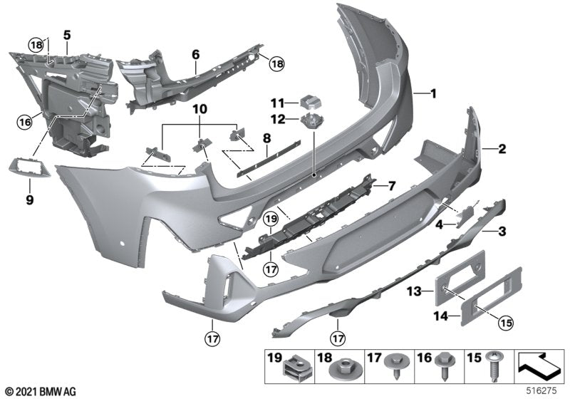 Genuine BMW 51125A41F97 Bumper Trim Panel, Rear Mid