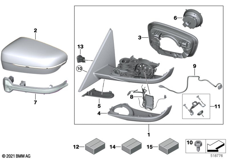 Genuine BMW 51165B4B395 Heated Outside Mirror, Left SHADOW-LINE