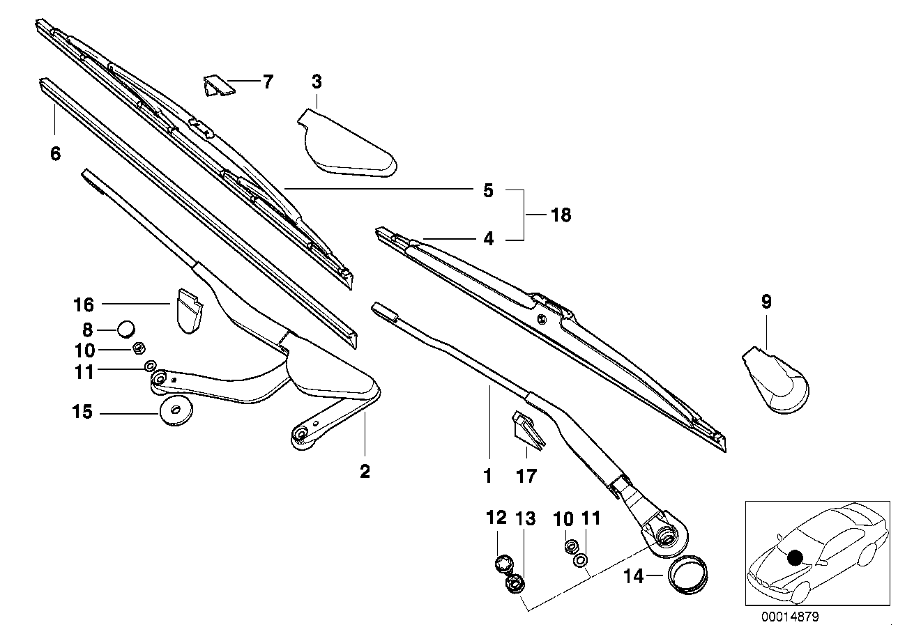 Genuine BMW 61618352020 E38 Wiper Arm Right (Inc. 725tds, 730iL & 730d)