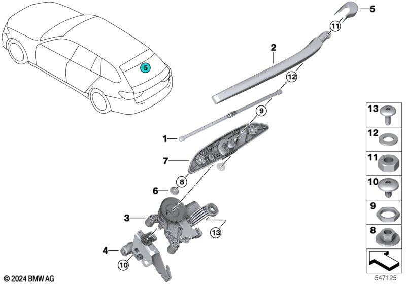 Genuine BMW 61627403857 Rear Window Wiper Arm