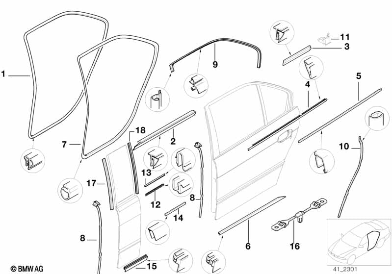 Genuine BMW 51222421515 Waist Rail Trim Strip, Ext. Left Rear SCHWARZ GLANZ