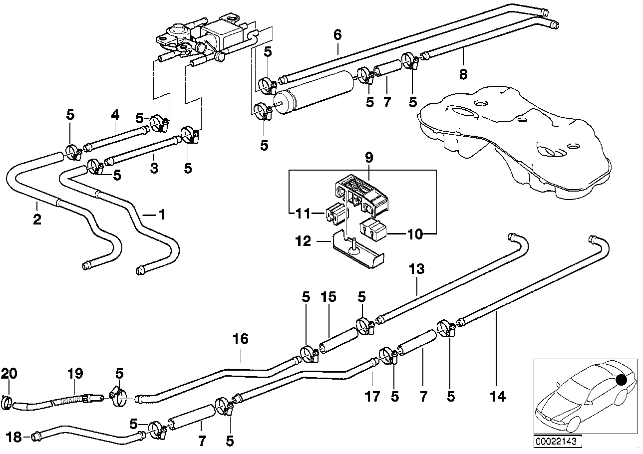 Genuine BMW 16121183205 E38 Rear Fuel Return Line (Inc. 740iL, 750iLP & 750iLS)
