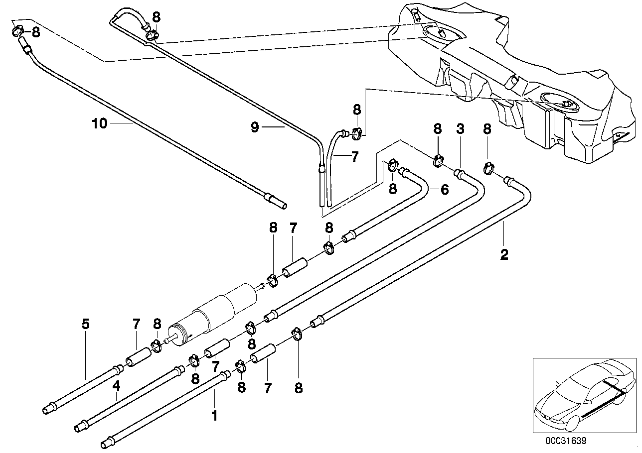 Genuine BMW 16111183150 E39 Rear Fuel Pipe (Inc. 540iP, 528i & 520i)