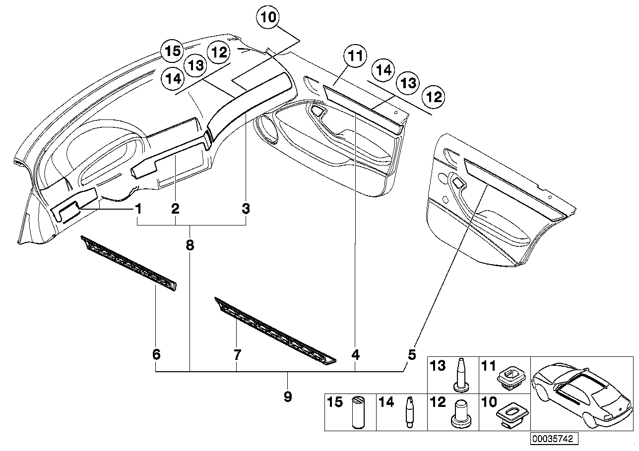 Genuine BMW 51427830191 E46 Aluminum Decor Strip, Rear Left Door BLACK CUBE (Inc. 325i, 320i & 323i)