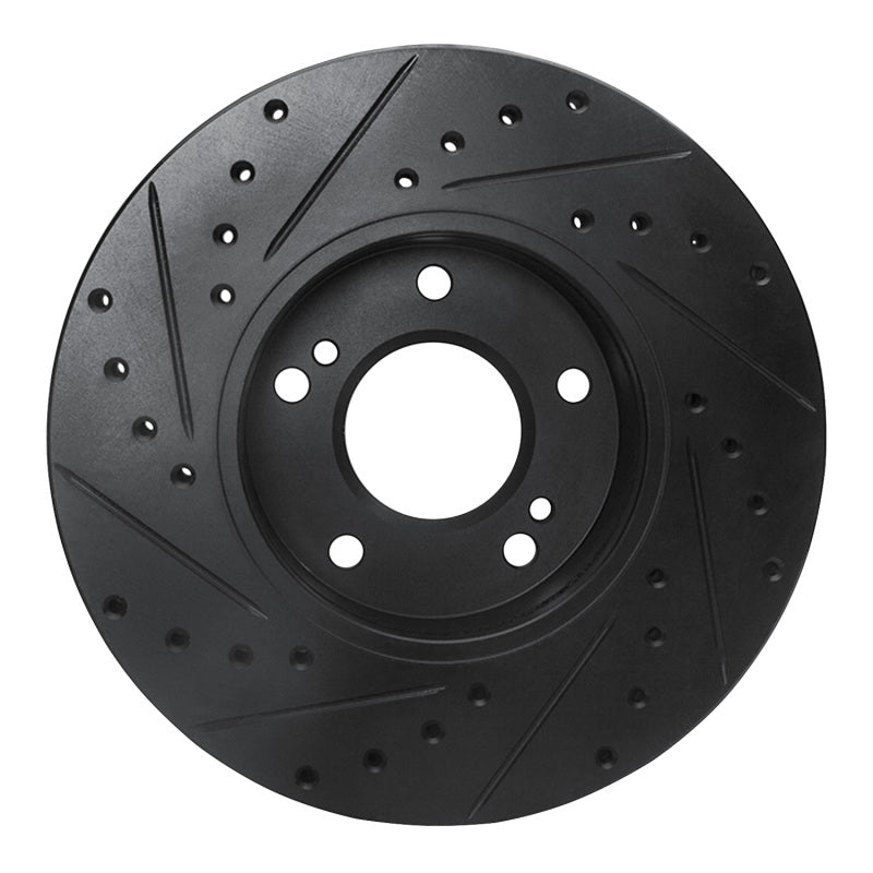 R1 Concepts R1 87-89 Nissan 300ZX Turbo Front Right Drilled & Slotted Black Brake Rotor
