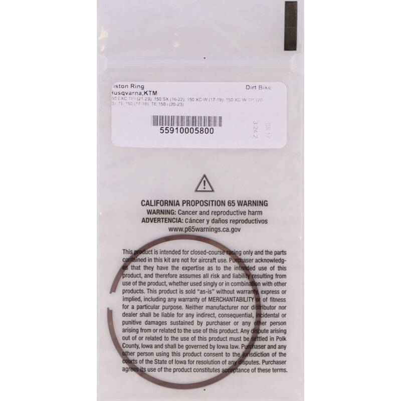 Vertex Pistons Vertex Piston 2024 KTM 150 EXC 150cc Secondary Replacement Rings - Single