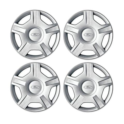 GENUINE FORD 1224711 SET OF 4 WHEEL COVER TRIMS, SILVER, 5 SPOKE DESIGN, FITS 14" STEEL WHEELS