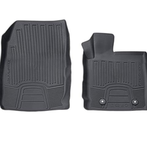 GENUINE FORD 2268338 ECOSPORT RUBBER FLOOR MATS IN TRAY STYLE WITH RAISED EDGES, FRONT, BLACK WITH ECOSPORT LOGO, 2017 - ONWARD