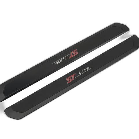 GENUINE FORD 2544752 FIESTA SCUFF PLATES FRONT, BLACK WITH RED AND WHITE ILLUMINATED ST-LINE LOGO