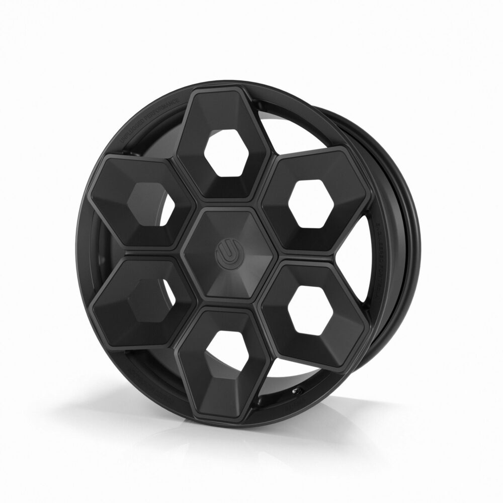 UNPLUGGED PERFORMANCE UP-CYBRHEX-DBL-002 SINGLE WHEEL UP CYBRHEX 21X9.5+35 - 5X114.3 / 5X120, DOUBLE DRILLED, SATIN BLACK FOR TESLA CYBERTRUCK / MODEL Y