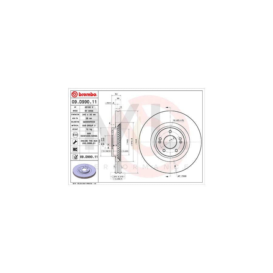 BREMBO 09.D990.11 Brake Disc Internally Vented, Coated, High-carbon, with bolts/screws | ML Performance Car Parts