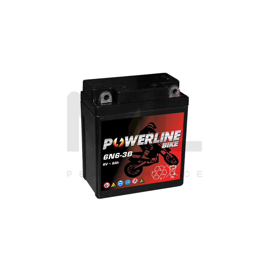 6N6-3B AGM Powerline Motorcycle Battery 6V 6Ah 6N63B | Car Batteries UK | ML Performance Car Parts