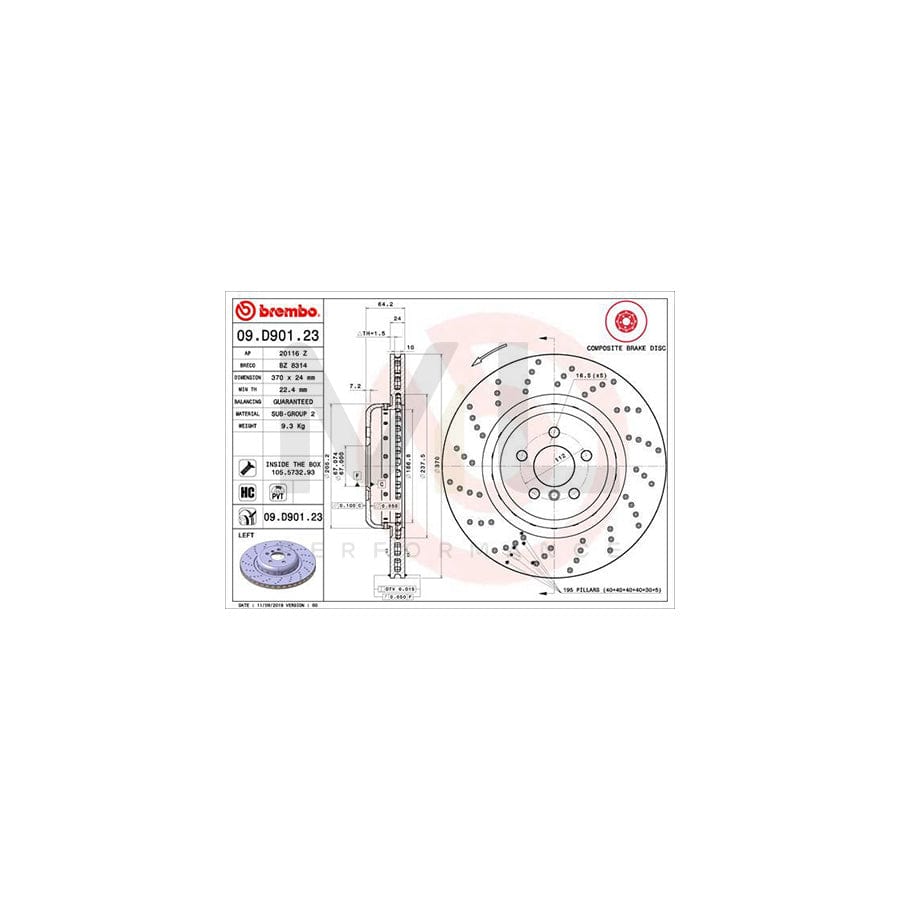 BREMBO 09.D901.23 Brake Disc Perforated / Vented, Coated, High-carbon, with bolts/screws | ML Performance Car Parts