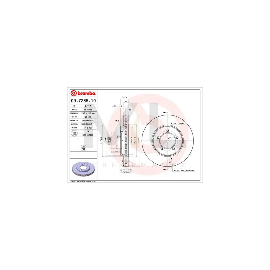 BREMBO 09.7285.10 Brake Disc for TOYOTA HIACE Internally Vented | ML Performance Car Parts