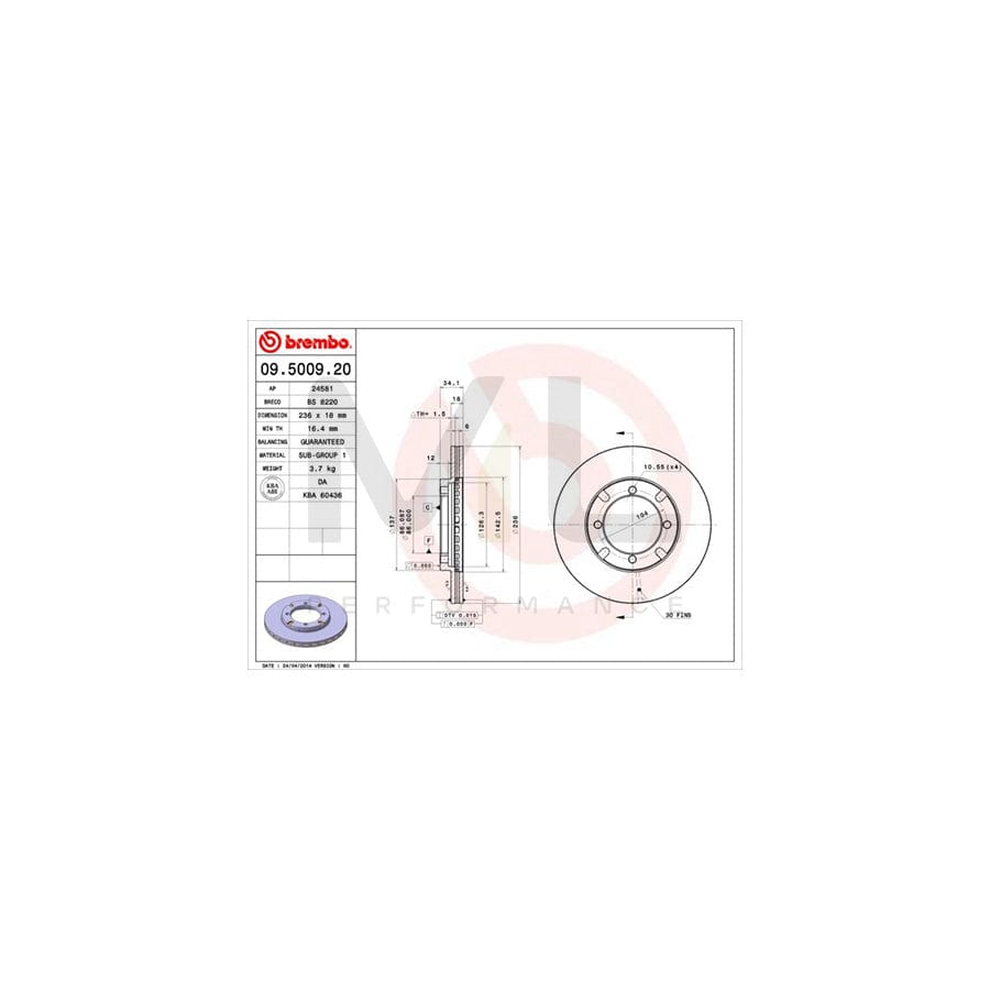 BREMBO 09.5009.20 Brake Disc Internally Vented | ML Performance Car Parts