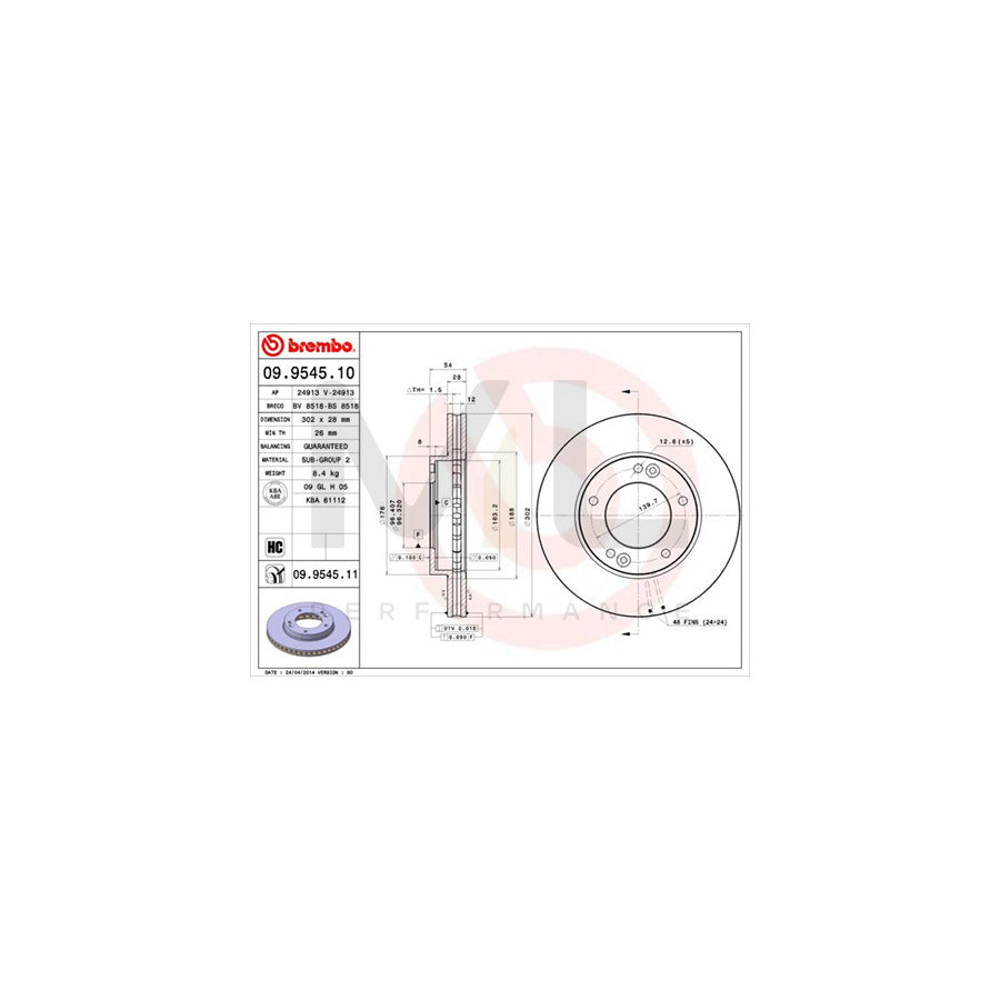 BREMBO 09.9545.10 Brake Disc for KIA Sorento I (JC) Internally Vented, High-carbon | ML Performance Car Parts