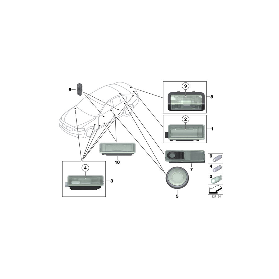 Genuine BMW 63319215624 F25 F11 Interior Reading Light, Rear Right HIMMELGRAU (Inc. M550dX, 520i & X3 18i) | ML Performance UK