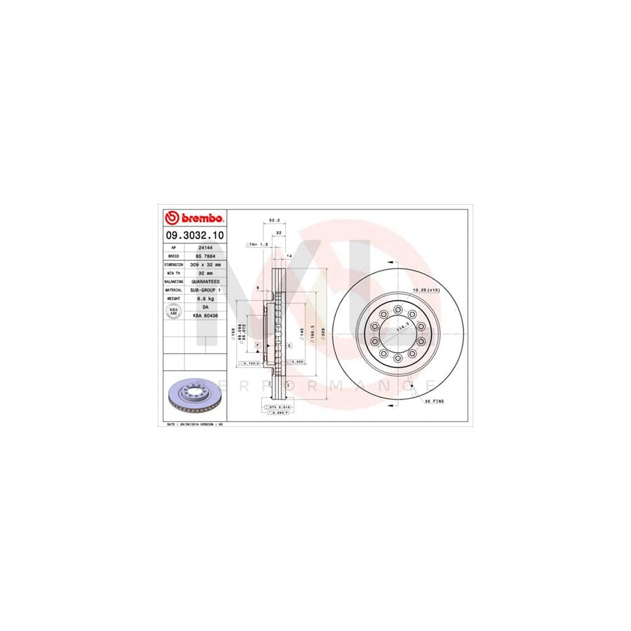 BREMBO 09.3032.10 Brake Disc for FERRARI Testarossa Coupe Internally Vented | ML Performance Car Parts